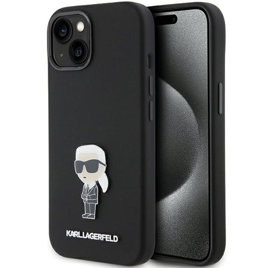 Karl Lagerfeld Etui Obudowa Case Do Iphone 15 / 14 / 13 6.1" Czarny/Black Silicone Ikonik Metal Pin Karl Lagerfeld