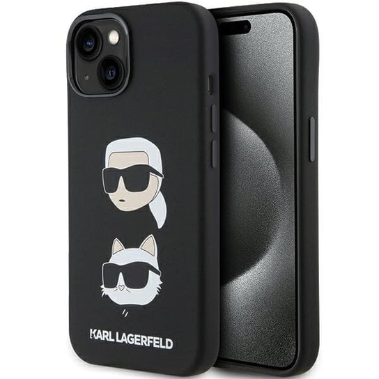 Karl Lagerfeld Etui Obudowa Case Do Iphone 15 / 14 / 13 6.1" Czarny/Black Silicone Karl&Choupette Head Karl Lagerfeld