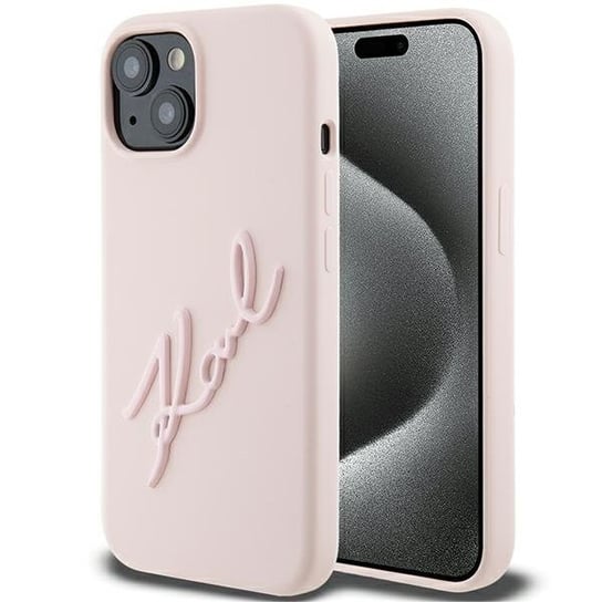 Karl Lagerfeld Etui Obudowa Case Do Iphone 15 / 14 / 13 6.1" Różowy/Pink Hardcase Silicone Karl Script Karl Lagerfeld