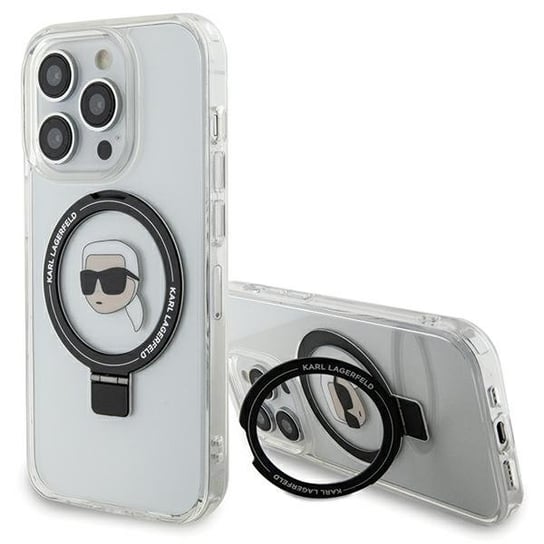 Karl Lagerfeld Etui Obudowa Case Do  Iphone 15 Pro Max 6.7" Biały/White Hardcase Ring Stand Karl Head Magsafe Karl Lagerfeld