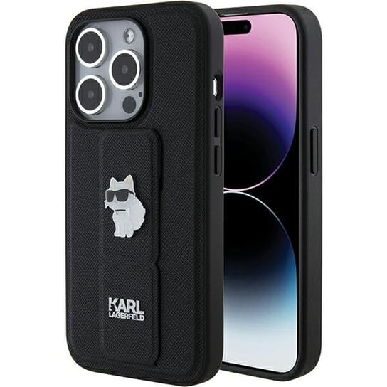 Karl Lagerfeld Etui Obudowa Case Do Iphone 15 Pro Max 6.7" Czarny/Black Hardcase Gripstand Saffiano Choupette Pins Karl Lagerfeld