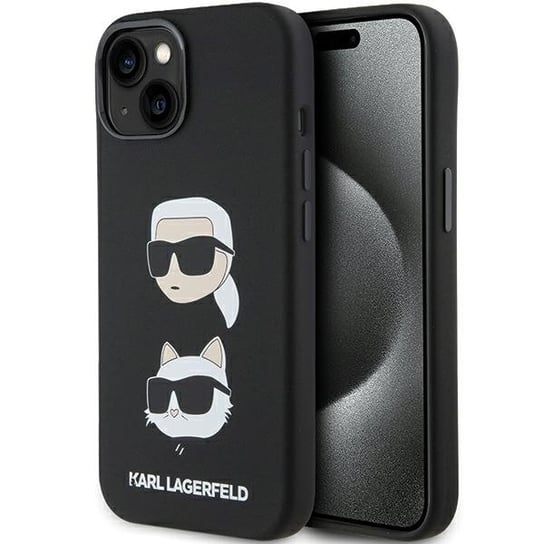 Karl Lagerfeld Etui Obudowa Case Pokrowiec Do Iphone 15 Plus / 14 Plus 6.7" Czarny/Black Silicone Karl&Choupette Head Karl Lagerfeld