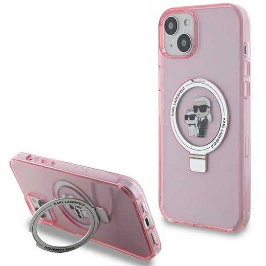 Karl Lagerfeld Etui Obudowa Case Pokrowiec Do Iphone 15 Plus / 14 Plus 6.7" Różowy/Pink Hardcase Ring Stand Karl&Choupettte Magsafe Karl Lagerfeld