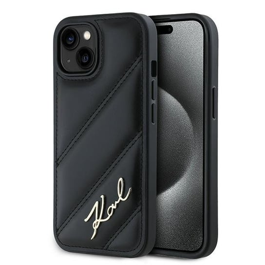 Karl Lagerfeld etui obudowa pokrowiec case do iPhone 15 / 14 / 13 6.1" czarny/black hardcase Diagonal Quilted Script Karl Lagerfeld