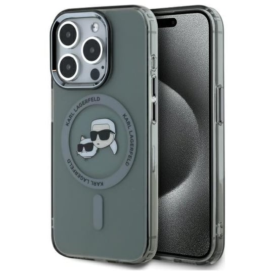 Karl Lagerfeld etui obudowa pokrowiec case do iPhone 15 Pro Max 6.7" czarny/black hardcase IML Metal Karl&Choupette Head MagSafe Karl Lagerfeld