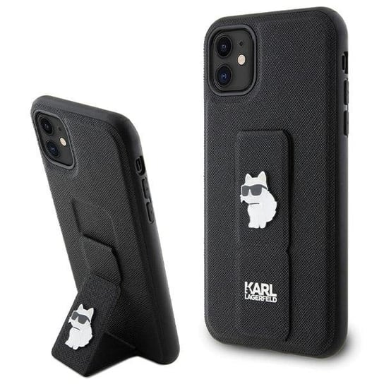 Karl Lagerfeld Etui Obudowa Pokrowiec Do Iphone 11 / Xr 6.1" Czarny/Black Hardcase Gripstand Saffiano Choupette Pins Karl Lagerfeld