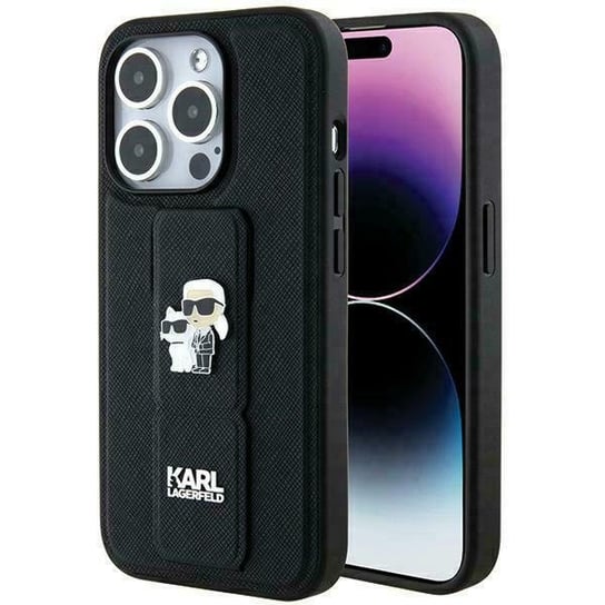 Karl Lagerfeld Etui Obudowa Pokrowiec Do Iphone 13 Pro Max 6.7" Czarny/Black Hardcase Gripstand Saffiano Karl&Choupette Pins Karl Lagerfeld