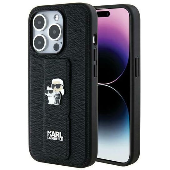 Karl Lagerfeld Etui Obudowa Pokrowiec Do Iphone 14 Pro 6.1" Czarny/Black Hardcase Gripstand Saffiano Karl&Choupette Pins Karl Lagerfeld