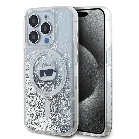 Karl Lagerfeld etui obudowa pokrowiec do iPhone 15 Pro 6.1" hardcase transparent Liquid Glitter Choupette Head Magsafe Karl Lagerfeld