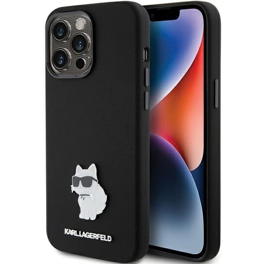 Karl Lagerfeld Etui Obudowa Pokrowiec Do Iphone 15 Pro Max 6.7" Czarny/Black Silicone Choupette Metal Pin Karl Lagerfeld