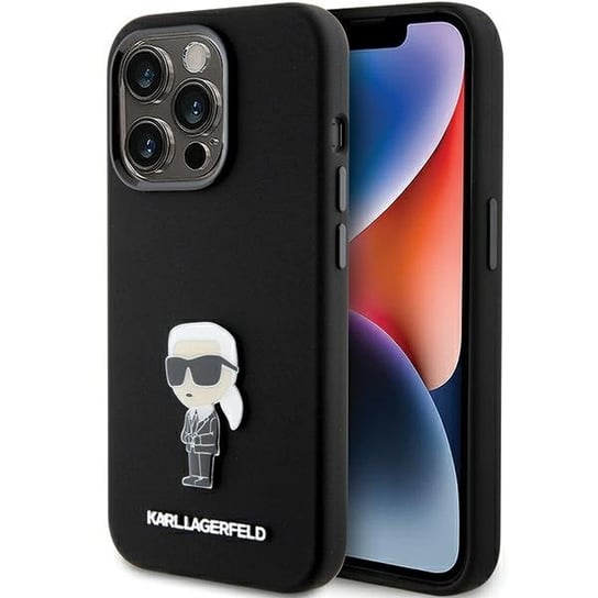 Karl Lagerfeld Etui Obudowa Pokrowiec Do Iphone 15 Pro Max 6.7" Czarny/Black Silicone Ikonik Metal Pin Karl Lagerfeld