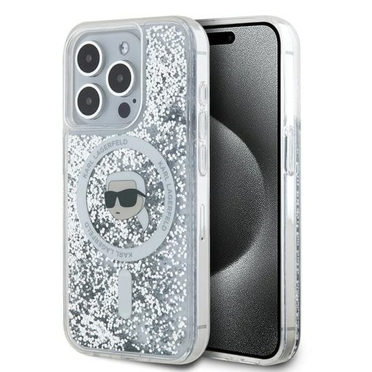 Karl Lagerfeld etui obudowa pokrowiec do iPhone 15 Pro Max 6.7" hardcase transparent Liquid Glitter Karl Head Magsafe Karl Lagerfeld