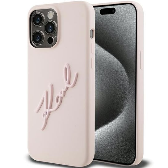 Karl Lagerfeld Etui Obudowa Pokrowiec Do Iphone 15 Pro Max 6.7" Różowy/Pink Hardcase Silicone Karl Script Karl Lagerfeld