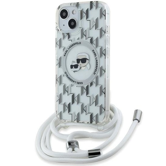 Karl Lagerfeld etui obudowa pokrowiec +Smycz do iPhone 15 / 14 / 13 6.1" transparent hardcase IML Crossbody Monogram Karl & Choupette Head MagSafe Karl Lagerfeld