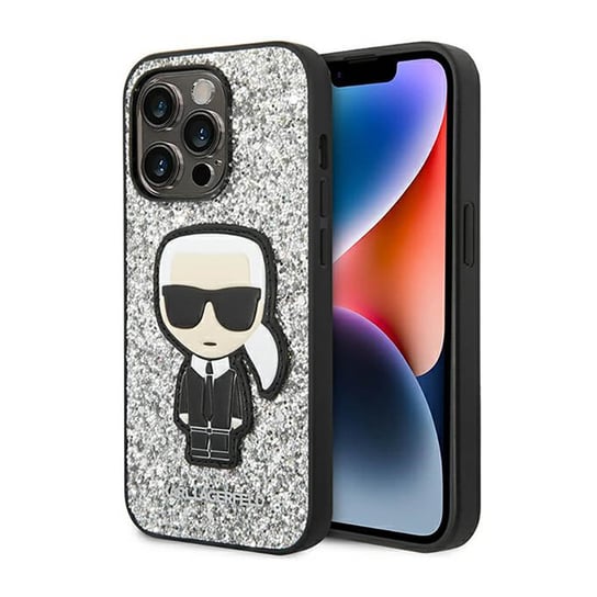 Karl Lagerfeld Glitter Flakes Ikonik - Etui iPhone 14 Pro (srebrny) Inne