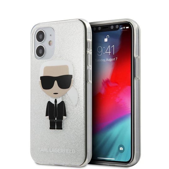 Karl Lagerfeld Iconik Glitter - Etui iPhone 12 Mini (srebrny) Karl Lagerfeld