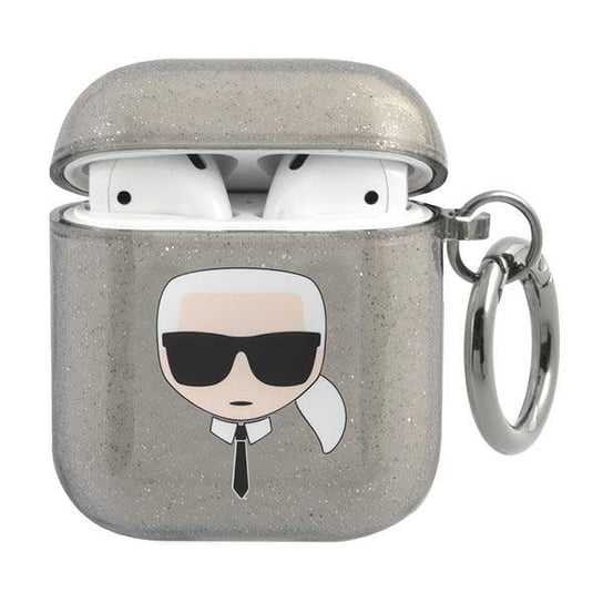 Karl Lagerfeld KLA2UKHGK AirPods cover czarny/black Glitter Karl`s Head Karl Lagerfeld