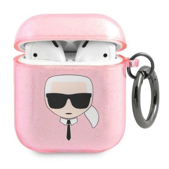 Karl Lagerfeld KLA2UKHGP AirPods cover różowy/pink Glitter Karl`s Head Karl Lagerfeld