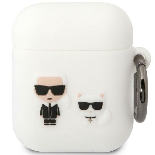 Karl Lagerfeld KLACA2SILKCW etui obudowa do AirPods 1/2 cover biały/white Silicone Karl & Choupette Karl Lagerfeld