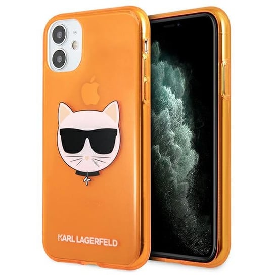 Karl Lagerfeld KLHcN61cHTRO iPhone 11 pomarańczowy/orange hardcase Glitter choupette Fluo Karl Lagerfeld