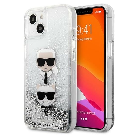 Karl Lagerfeld KLHCP13MKICGLS iPhone 13 6,1" srebrny/silver hardcase Liquid Glitter Karl&Choupette Head Karl Lagerfeld