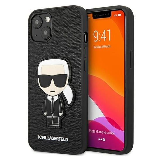 Karl Lagerfeld KLHCP13MOKPK iPhone 13 6,1" czarny/black hardcase Saffiano Ikonik Karl`s Patch Karl Lagerfeld