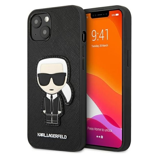 Karl Lagerfeld KLHCP13SOKPK iPhone 13 mini 5,4" czarny/black hardcase Saffiano Ikonik Karl`s Patch Karl Lagerfeld
