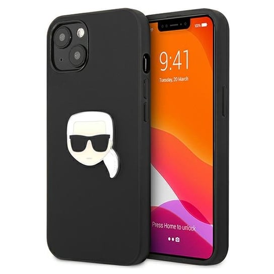 Karl Lagerfeld KLHCP13SPKMK iPhone 13 mini 5,4" czarny/black hardcase Leather Ikonik Karl`s Head Metal Karl Lagerfeld