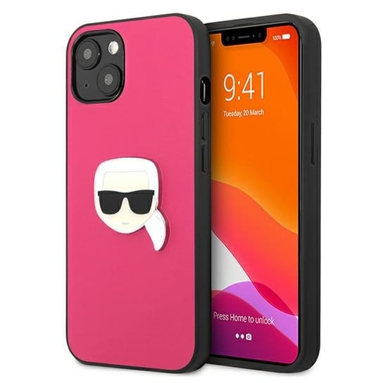 Karl Lagerfeld KLHCP13SPKMP iPhone 13 mini 5,4" różowy/pink hardcase Leather Ikonik Karl`s Head Metal Karl Lagerfeld