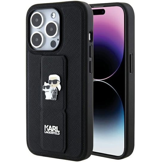 Karl Lagerfeld Klhcp15Lgsakcpk Iphone 15 Pro 6.1" Czarny/Black Hardcase Gripstand Saffiano Karl&Choupette Pins Karl Lagerfeld