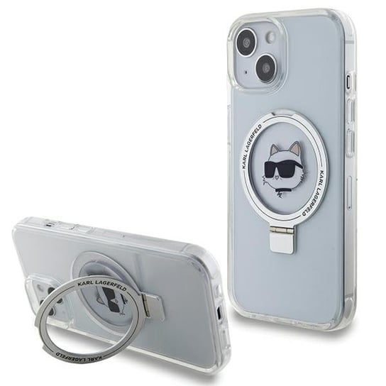 Karl Lagerfeld Klhmp15Shmrschh Iphone 15 6.1" Biały/White Hardcase Ring Stand Choupette Head Magsafe Karl Lagerfeld