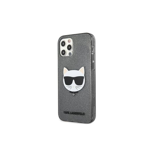 Karl Lagerfeld, Nakładka do iPhone 12, 12 Pro 6,1" KLHCP12MCHTUGLB hardcase TPU Choupette Glitter, transparent, czarna Karl Lagerfeld