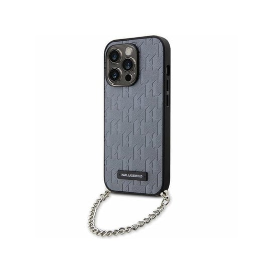 Karl Lagerfeld Saffiano Monogram Chain - Etui iPhone 14 Pro Max (Srebrny) Karl Lagerfeld