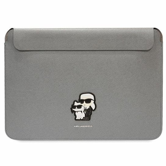 Karl Lagerfeld Sleeve etui wsuwka do MacBook Pro 16 2023/2022/2021/2020/2019 srebrny/silver Saffiano Karl&Choupette Karl Lagerfeld