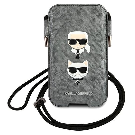 Karl Lagerfeld Torebka Klhcp12Mophkcg 6,1" Szary/Grey Hardcase Saffiano Ikonik Karl&Choupette Head GUESS