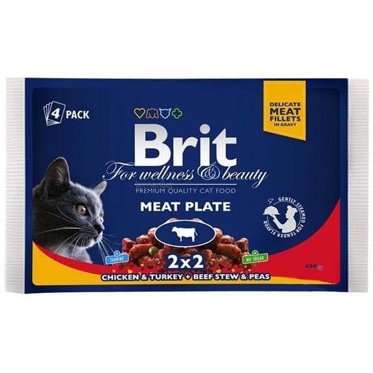 Karma dla kota BRIT Meat Plate Kurczak indyk wołowina groszek, 4x100 g Brit