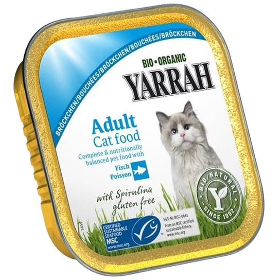 Karma dla kota dorosłego BIO YARRAH Kurczak z kawałkami ryby i spiruliną, 100g . Yarrah