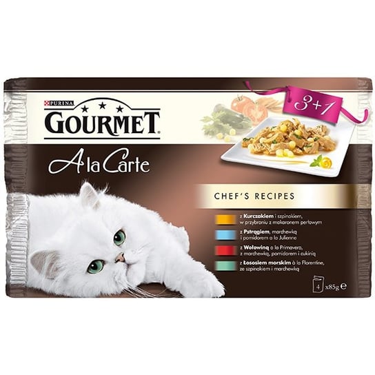 Karma dla kota GOURMET a La Carte Kurczak, pstrąg, wołowina i łosoś, 4x 85 g . Nestle