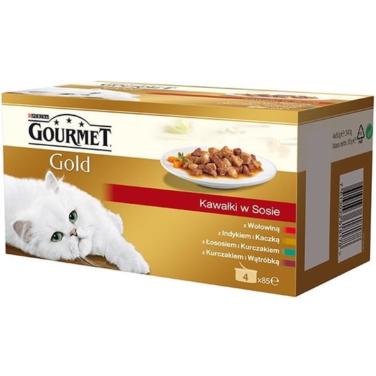 Karma dla kota GOURMET Gold kawałki w sosie, łosoś, kurczak,  4x 85 g. Nestle