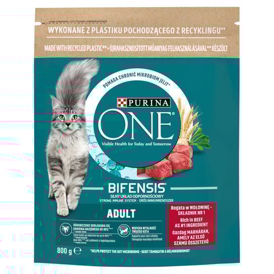 Karma dla kota, PURINA One Adult, bogata w wołowinę i pełne ziarno, 800 g. Nestle