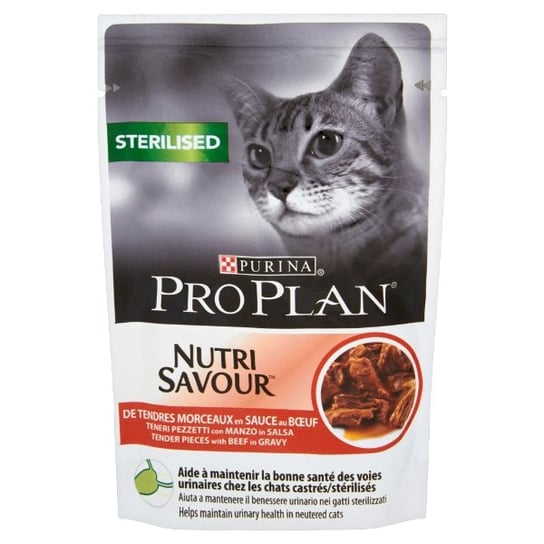 Karma dla kotów sterylizowanych PRO PLAN Nutrisavour Sterilised Wołowina w sosie, 85 g. Nestle