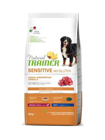 Karma dla psów dorosłych ras średnich i dużych TRAINER Sensitive No Gluten Medium&amp;Maxi Adult Jagnięcina 12 kg + przysmaki Comfy TRAINER