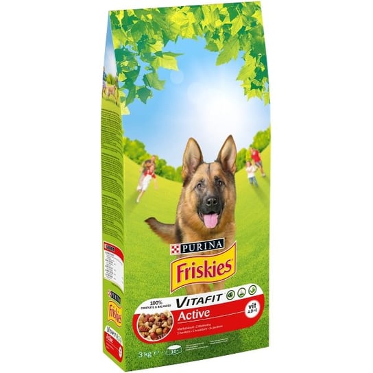 karma dla psów FRISKIES Active, bogata w mięso, 3 kg. Nestle