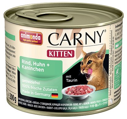 Karma mokra dla kociąt ANIMODA Carny Kitten, wołowina z kurczakiem i królikiem, 200 g Animonda