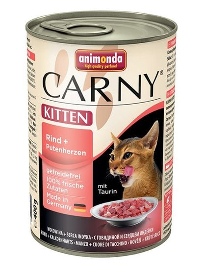 Karma mokra dla kociąt Animonda Carny Kitten, Wołowina i serca indycze, 400 g Animonda