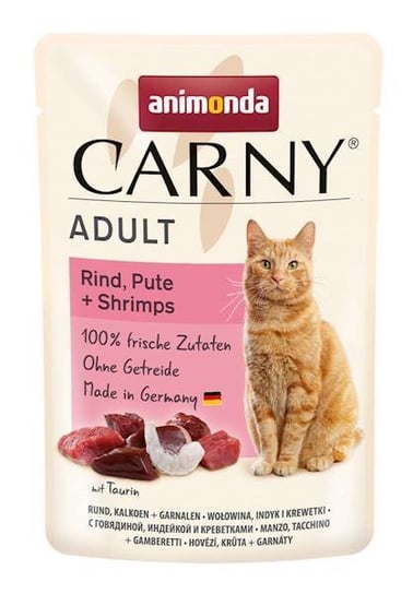 Karma mokra dla kota ANIMOND Carny Adult, wołowina, indyk i krewetki, 85 g Animonda