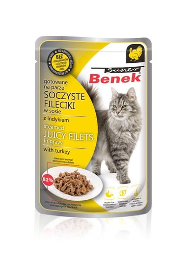 Karma mokra dla kota BENEK, fileciki w sosie z indykiem, 85 g Benek