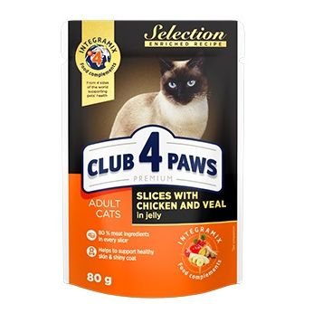 Karma mokra dla kota CLUB 4 PAWS Selection, kurczak i cielęcina w galaretce, 80 g Club 4 Paws