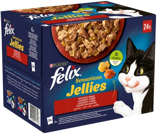 Karma mokra dla kota FELIX Sensations Jellies, wiejskie smaki w galaretce, 24x85 g Felix