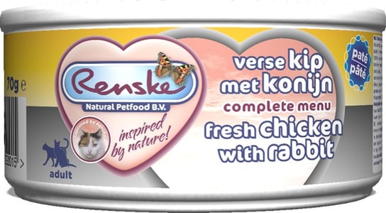 Karma mokra dla kota Renske Fresh Meat, Chicken & Rabbit, 70 g Renske